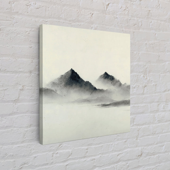 Minimal Misty Mountain Landscape Wall Art, Black And White Ink Painting Print, Serene Japandi Decor For Modern Bedroom Or Office