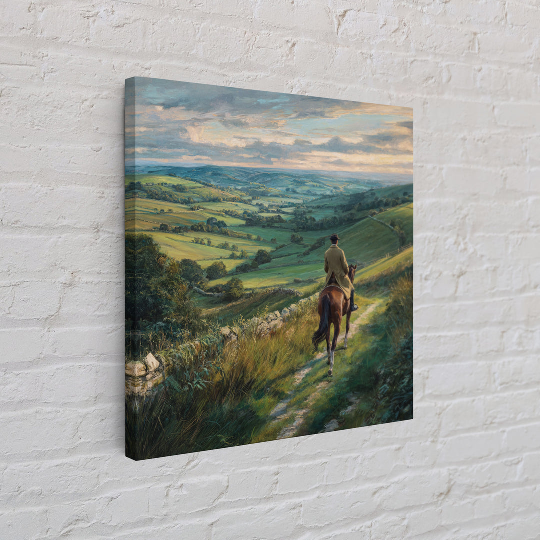 Horseback Rider Over Rolling Green Countryside Canvas Print, Equestrian Wall Art, Rustic Landscape, Country Home Decor, Gift For Horse Lover