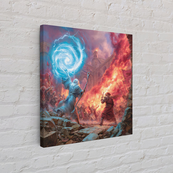 Epic Wizard Battle Canvas Print, Fantasy Wall Art With Fire Magic Portal, Dungeons And Dragons Decor, Gamer Room Gift, Epic Art