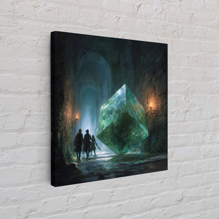Glowing Green Crystal Dungeon Wall Art, Fantasy Adventure Canvas Print, Magical Library Decor, Dungeons And Dragons Gift