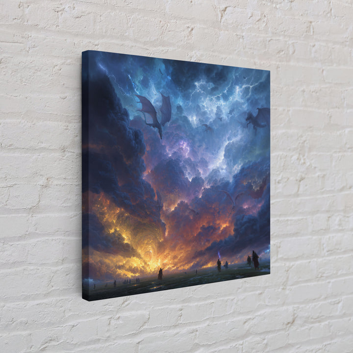Lightning Dragons In Storm Clouds Canvas Print, Dark Fantasy Wall Art, Epic Gaming Room Decor, Dramatic Sky Gift For Him