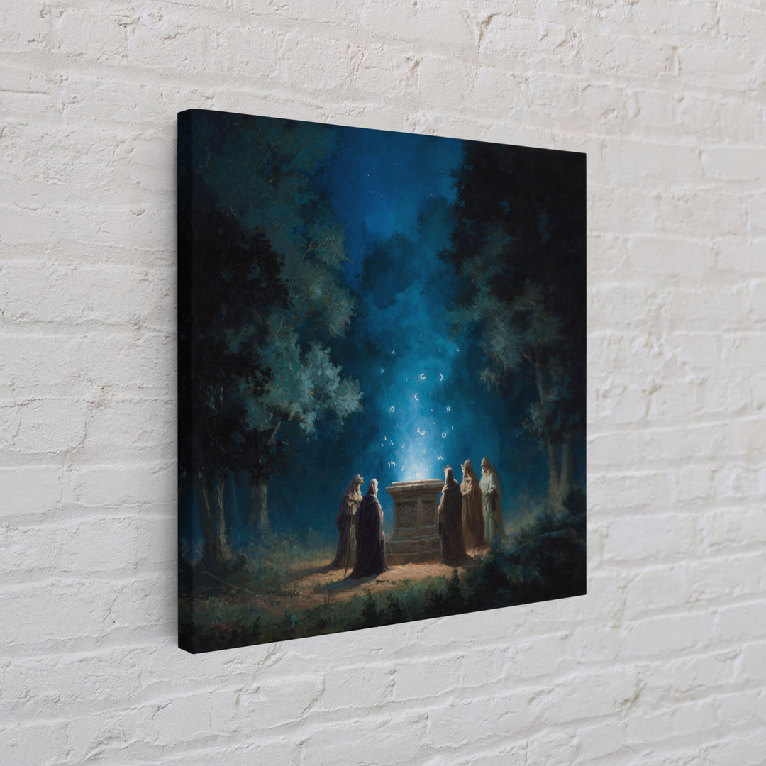 Moonlit Forest Ritual Altar Wall Art, Dark Fantasy Canvas Print, Mystical Gothic Decor, Spiritual Wizard Art Print Gift Decor