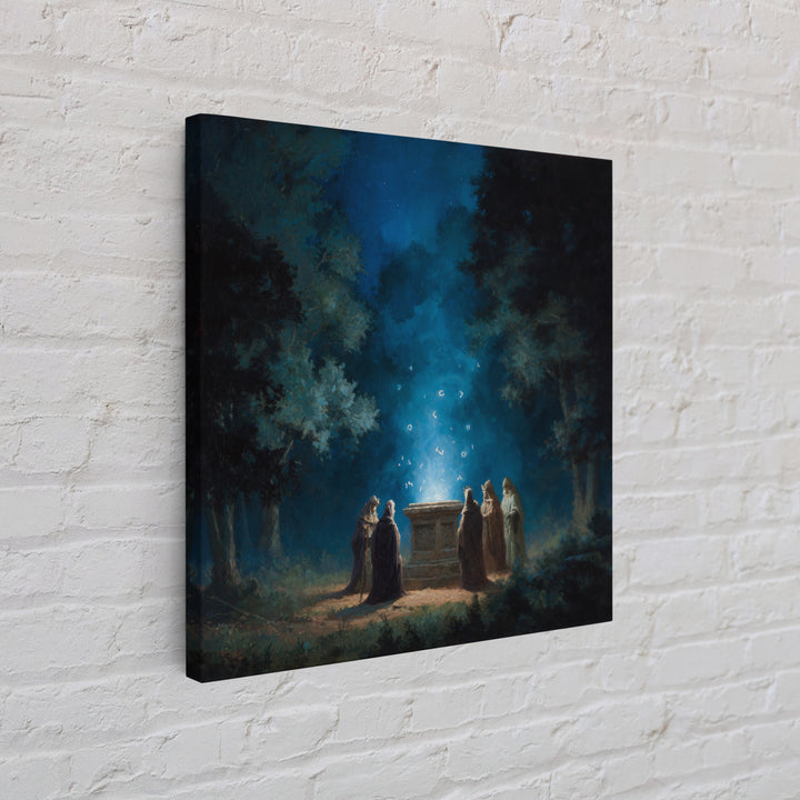 Moonlit Forest Ritual Altar Wall Art, Dark Fantasy Canvas Print, Mystical Gothic Decor, Spiritual Wizard Art Print Gift Decor