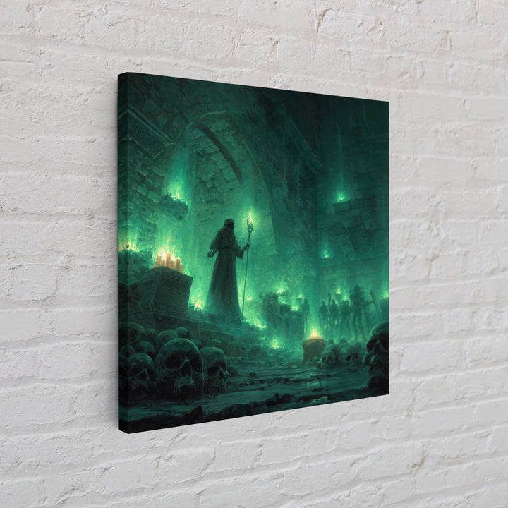 Necromancer Crypt With Skulls Wall Art, Dark Fantasy Canvas Print, Gothic Dungeon Decor, Witchy Occult Art Gift For Man Cave