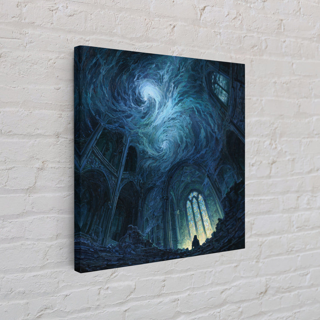 Swirling Starry Cathedral Ruins Wall Art, Gothic Canvas Print, Celestial Fantasy Decor, Moody Dark Academia Gift For Her