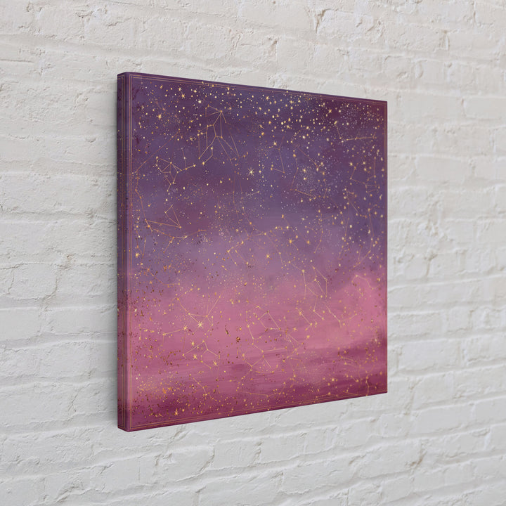 Golden Zodiac Constellation Sky Wall Art, Astrology Poster, Celestial Wall Decor, Mystical Purple Bedroom Art Print Gift