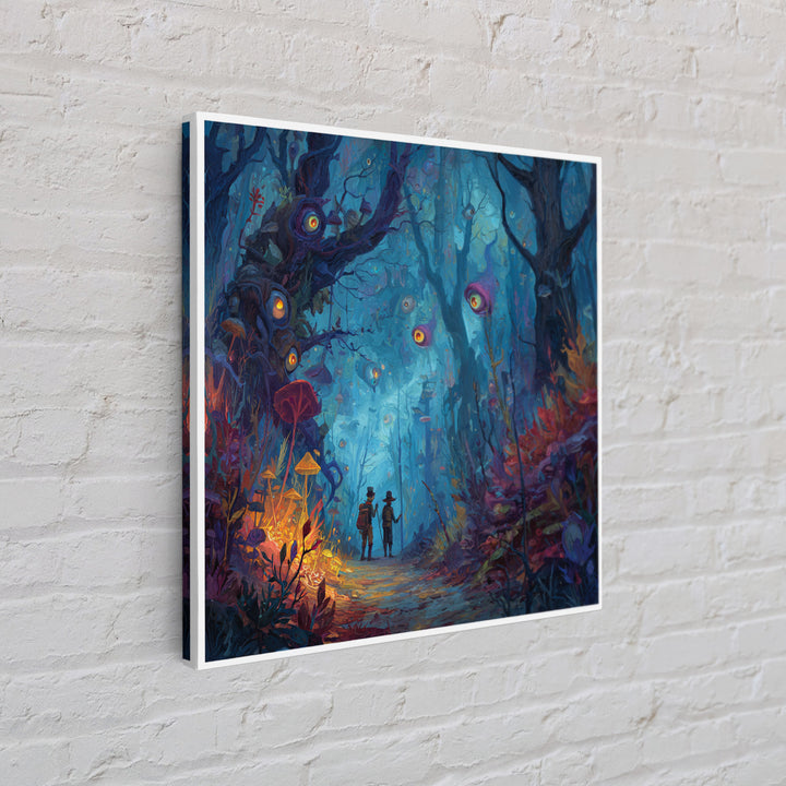 Glowing Eyed Enchanted Forest Wall Art, Whimsical Fantasy Canvas Print, Mushroom Kids Room Decor, Magical Nursery Gift For Her