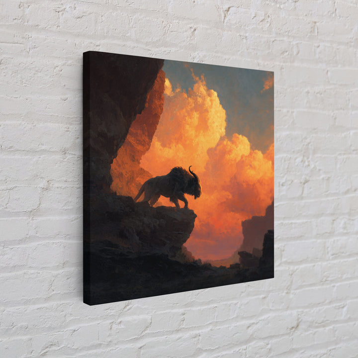Cave Bison Sunset Canyon Wall Art, Southwestern Wildlife Canvas Print, Rustic Western Decor, Buffalo Landscape Art Gift For Him