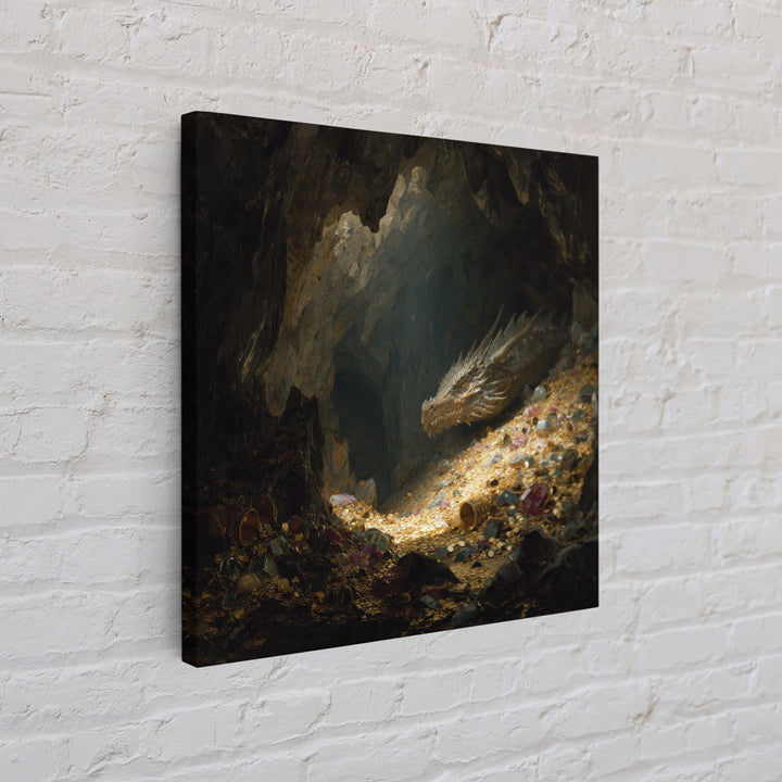 Sleeping Dragon On Glittering Treasure Hoard Canvas Print, Fantasy Wall Art, Cave Decor, Mythical Creature Gift For Him, Unique Home Decor