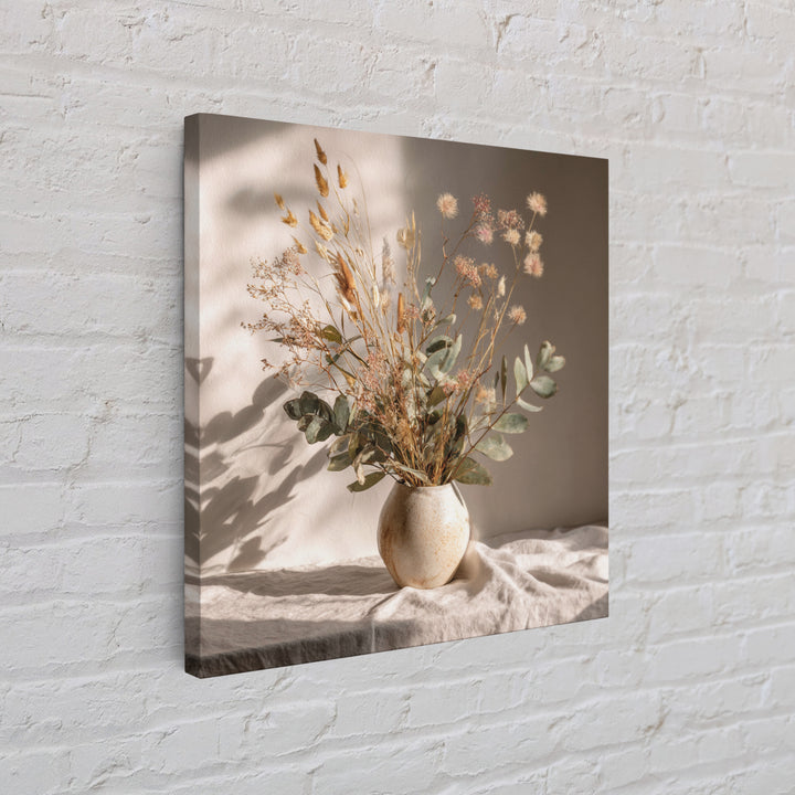 Sunlit Dried Eucalyptus Vase Wall Art, Neutral Botanical Canvas Print, Japandi Home Decor, Minimalist Bedroom Decor Gift For Her