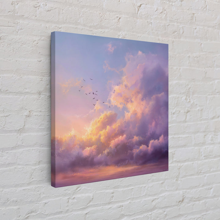 Pastel Sunset Clouds With Flying Birds Wall Art, Dreamy Sky Canvas Print For Living Room Decor And Serene Bedroom Decor Gift