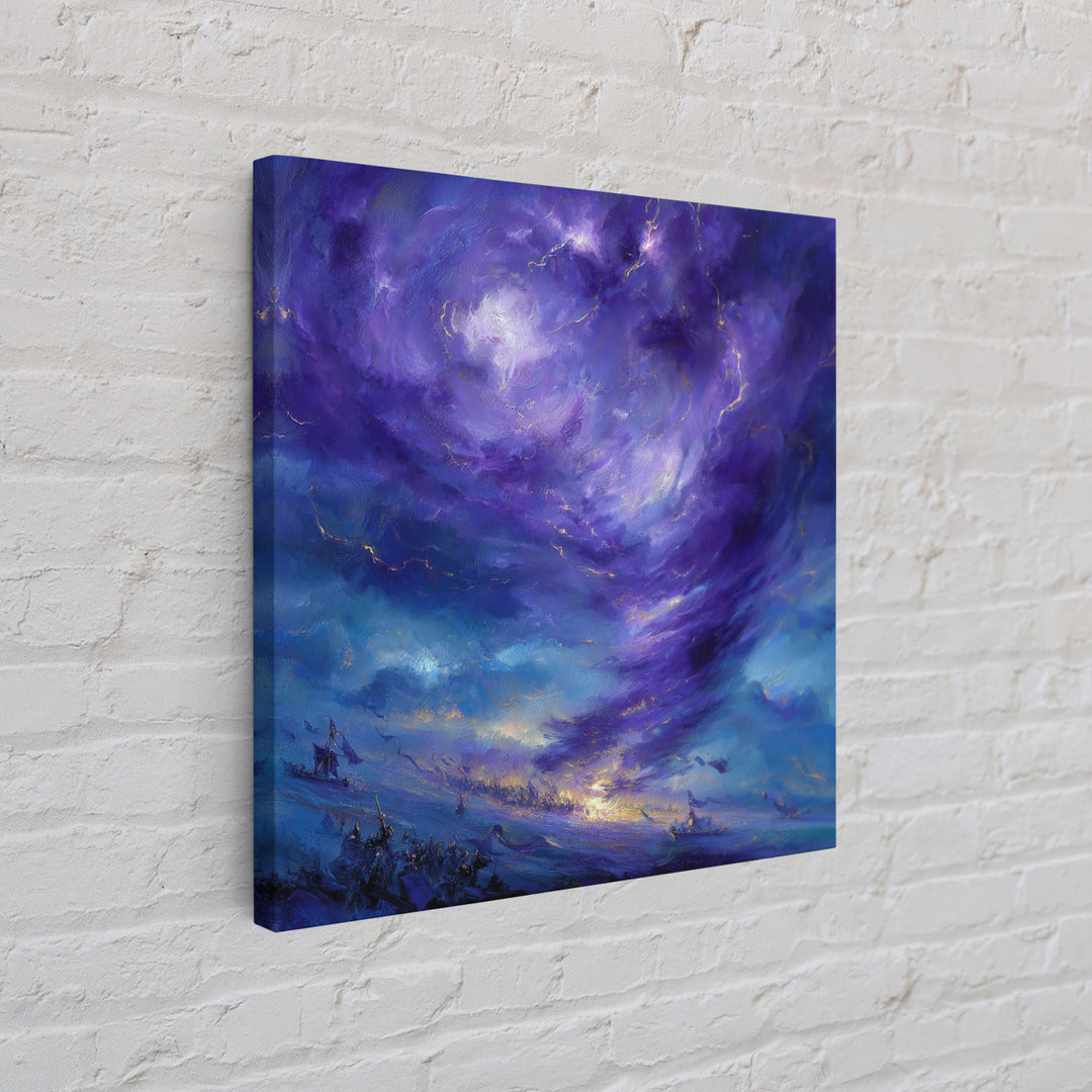 Purple Storm Vortex Wall Art, Abstract Fantasy Seascape Canvas Print, Moody Ocean Decor, Dramatic Wizard Battle Gift For Home Decor
