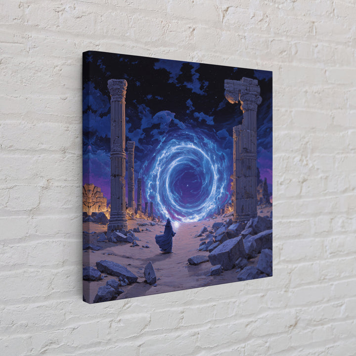 Ancient Ruins Magic Portal Wall Art, Blue Fantasy Canvas Print, Mystical Wizard Decor, Surreal Game Room Or Home Office Gift