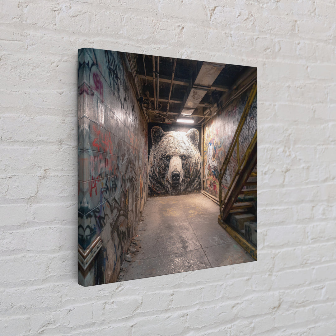 White Bear Graffiti Mural Wall Art, Urban Street Art, Animal Wall Decor, Contemporary Canvas, Office Decor Gift, Industrial Home Decor