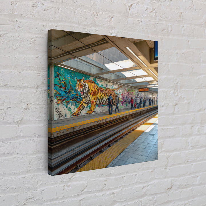 Tiger Subway Graffiti Mural Canvas Print, Urban Wall Art, Animal Wall Decor, Transit Station Decor, Contemporary Art, Housewarming Gift