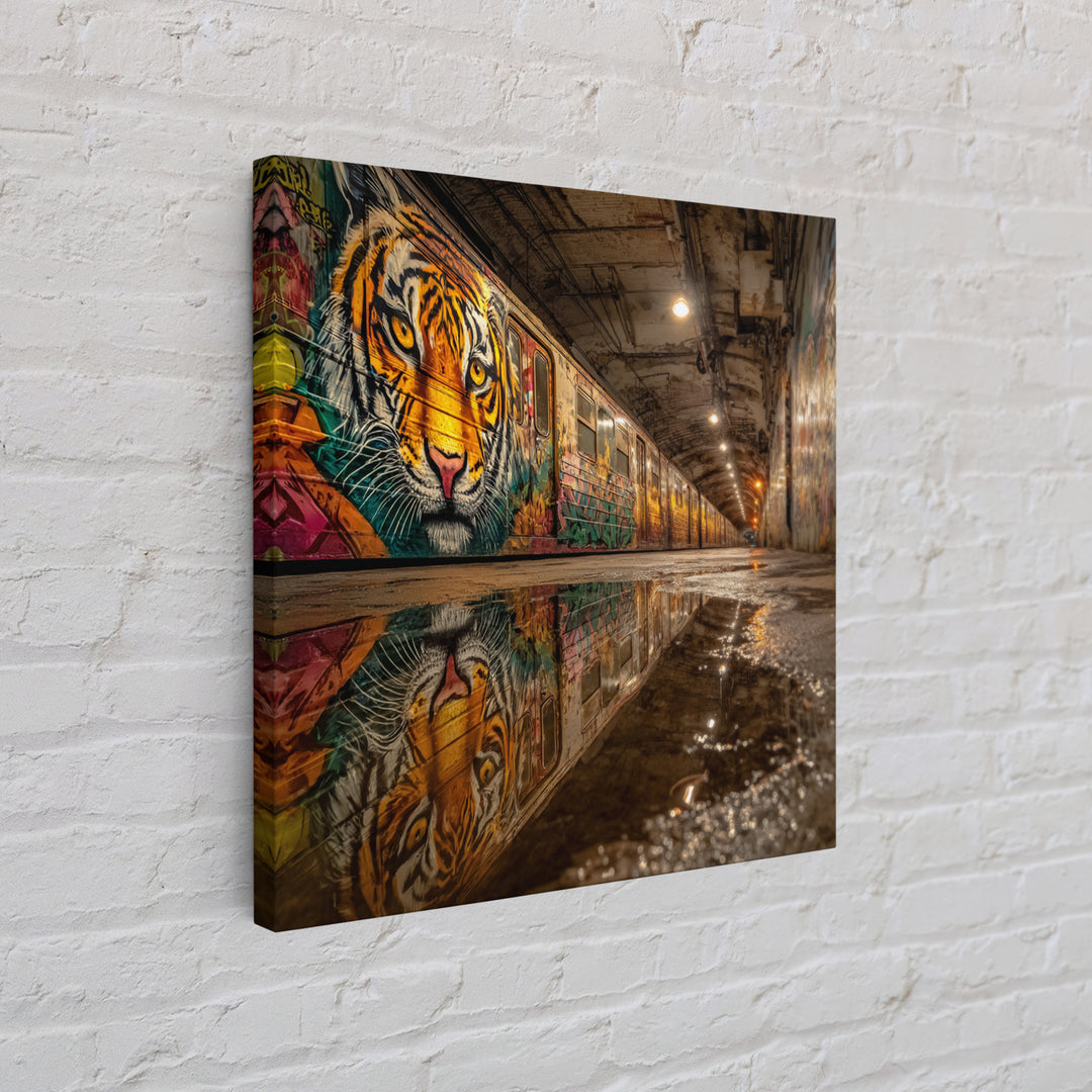 Graffiti Tiger Subway Tunnel Canvas Print, Urban Street Art, Big Cat Wall Art, Industrial Decor, Modern Graffiti Art Print