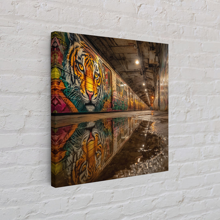 Graffiti Tiger Subway Tunnel Canvas Print, Urban Street Art, Big Cat Wall Art, Industrial Decor, Modern Graffiti Art Print