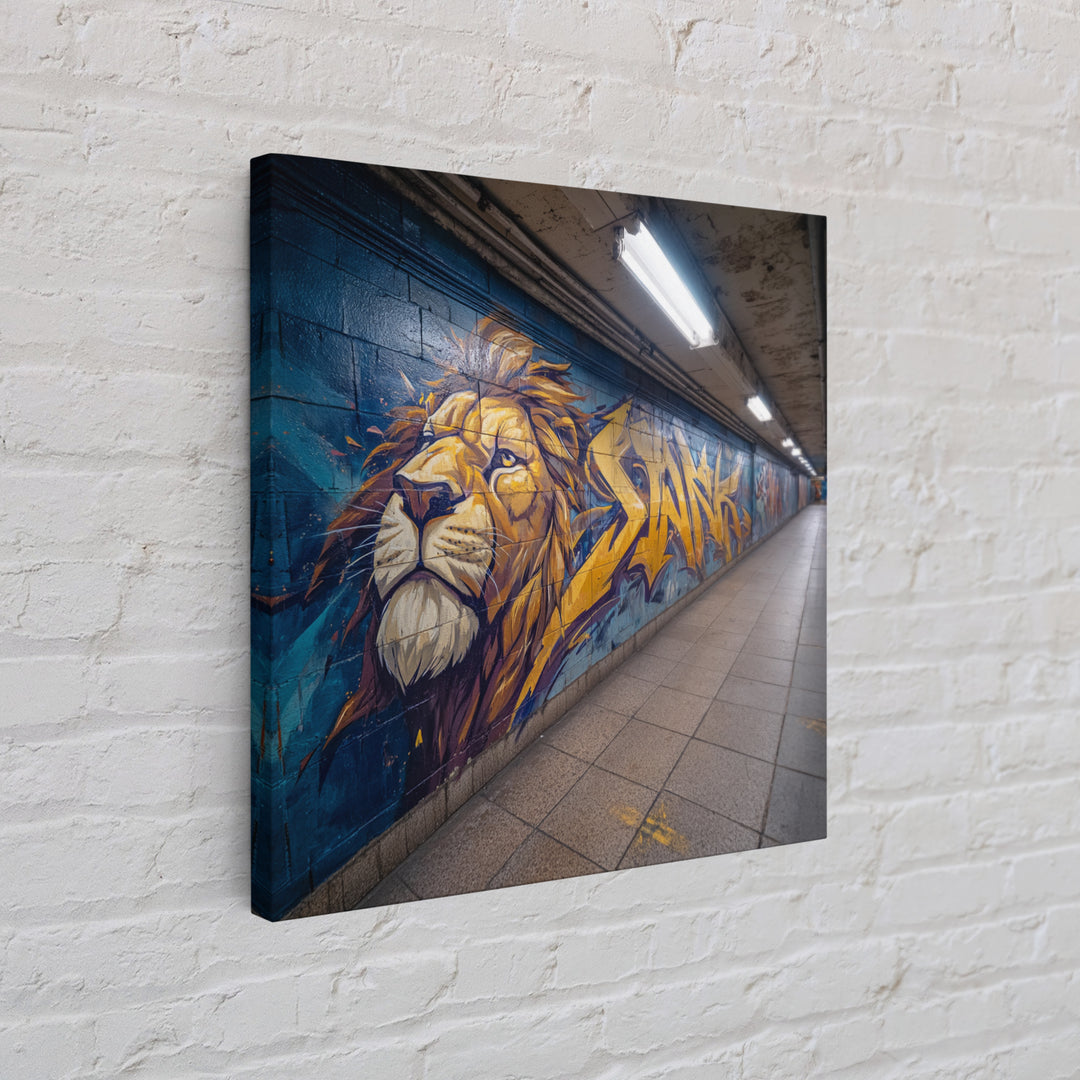 Lion Graffiti Subway Mural Large Wall Art, Urban Street Art Print, Bold Animal Canvas, Modern Decor, Man Cave Gift For Him