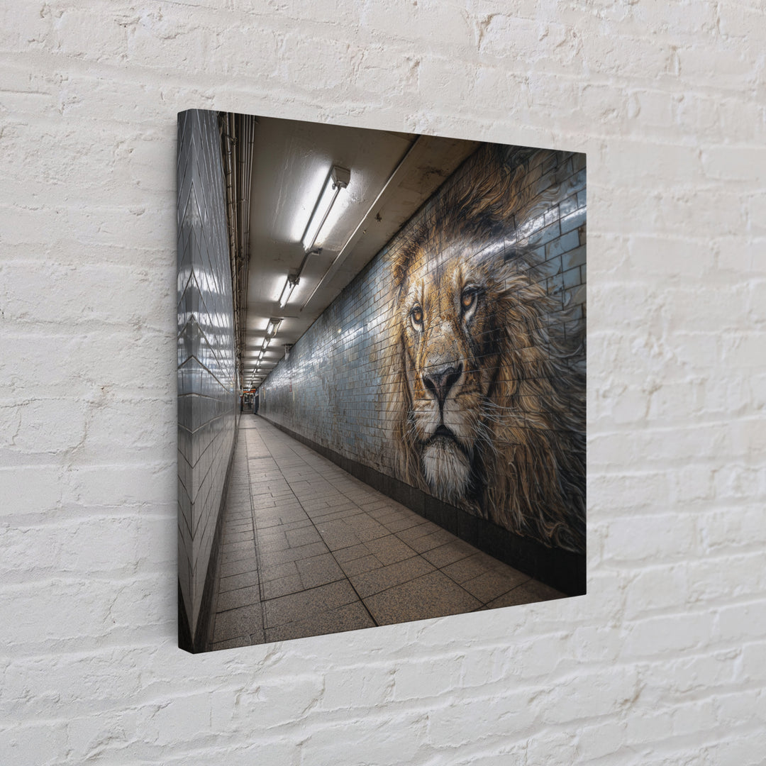 Majestic Lion Mural In Subway Tunnel Wall Art, Urban Street Art Print, Animal Wall Decor, Masculine Office Decor Gift Idea