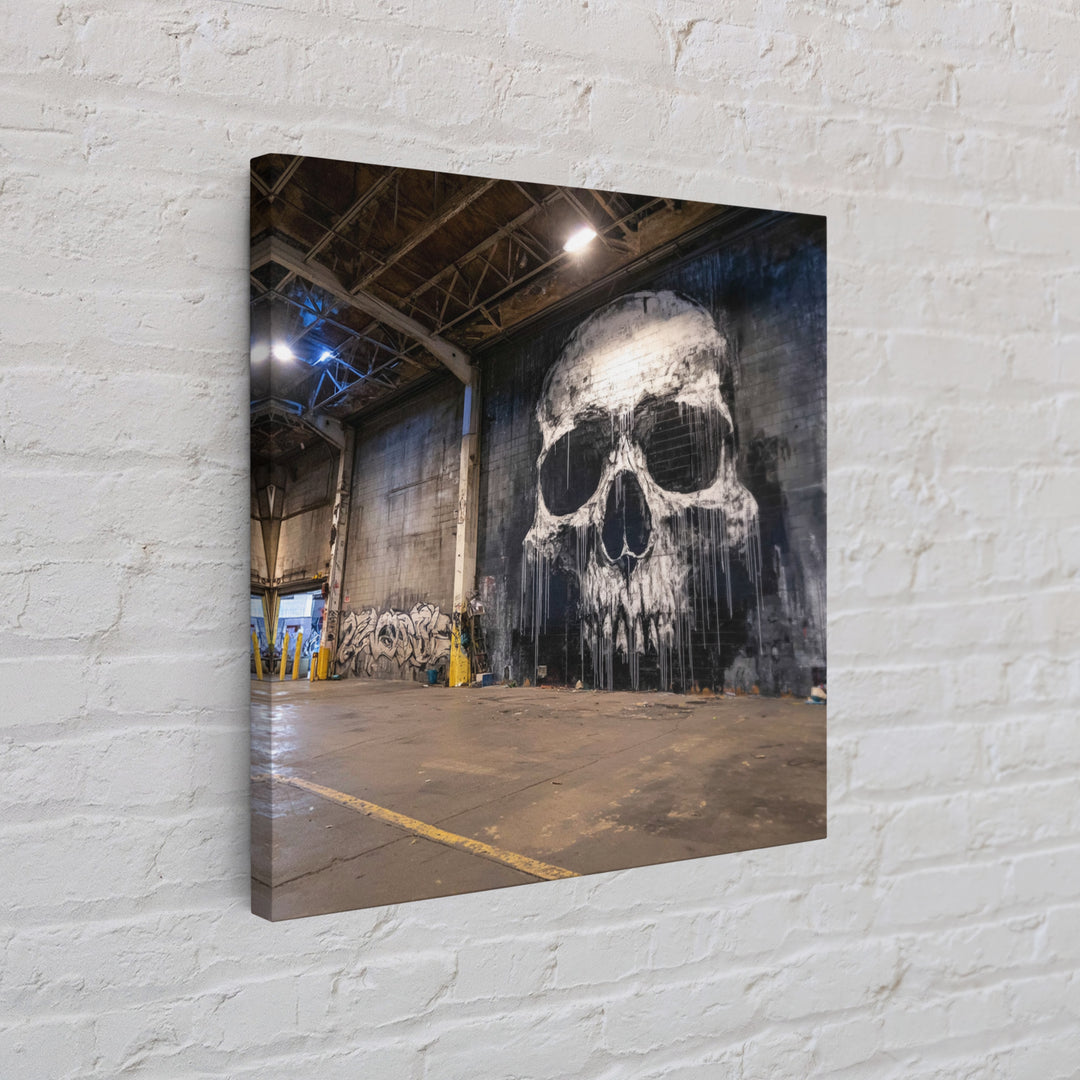 Giant Skull Mural Wall Art, Black And White Graffiti Canvas Print, Gothic Decor, Industrial Loft Poster, Edgy Wall Decor