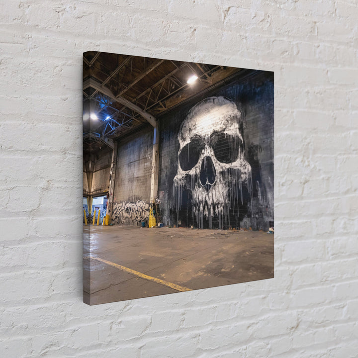 Giant Skull Mural Wall Art, Black And White Graffiti Canvas Print, Gothic Decor, Industrial Loft Poster, Edgy Wall Decor