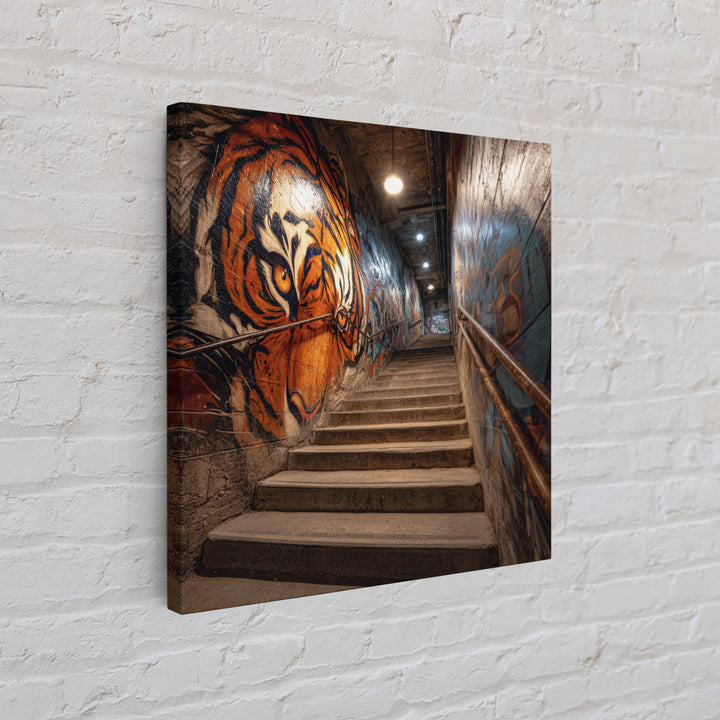 Roaring Tiger Graffiti Stairwell Wall Art, Urban Street Art Print, Industrial Decor, Bold Animal Wall Decor, Modern Home Decor