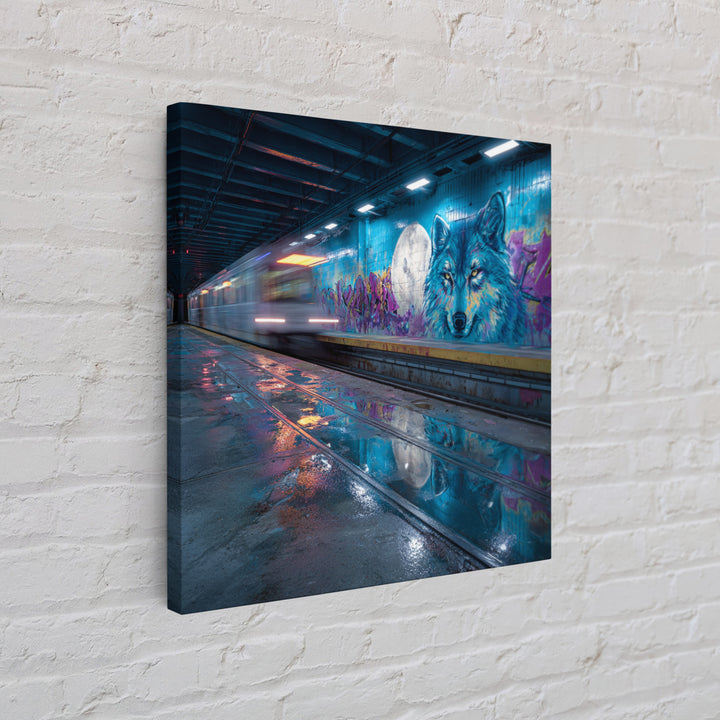 Neon Subway Wolf Graffiti Wall Art, Urban Street Art Canvas Print, Cyberpunk Decor, Gaming Room Poster, Gift For Him, Modern Wall Decor
