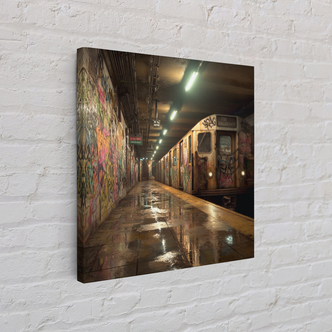Graffiti Subway Train Station Canvas Print, Urban Street Art, Industrial Wall Decor, NYC Transit Wall Art For Modern Home Decor