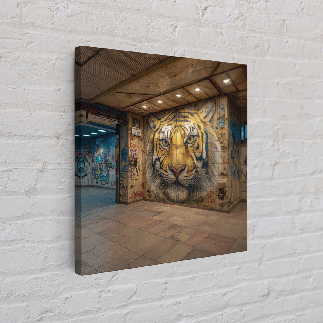 Urban Tiger Mural Subway Station Wall Art, Street Art Graffiti Canvas Print, Big Cat Decor, Bold Contemporary Gift For Him