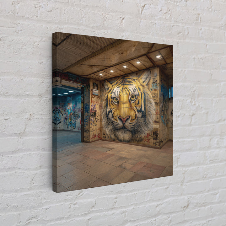 Urban Tiger Mural Subway Station Wall Art, Street Art Graffiti Canvas Print, Big Cat Decor, Bold Contemporary Gift For Him