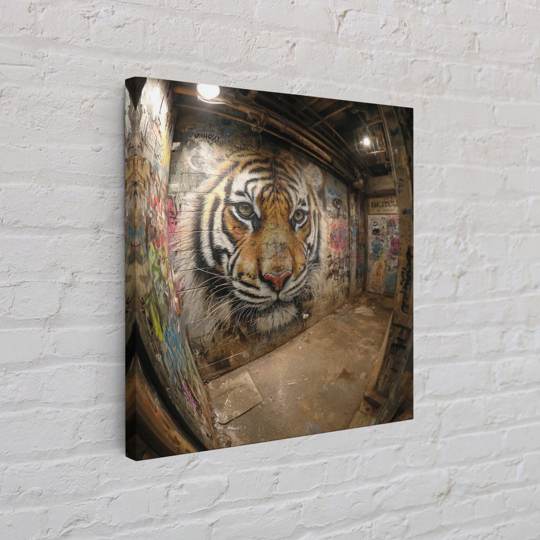 Realistic Tiger Mural In Graffiti Alley Wall Art, Urban Street Art, Big Cat Decor, Wildlife Art Print, Edgy Home Decor, Gift