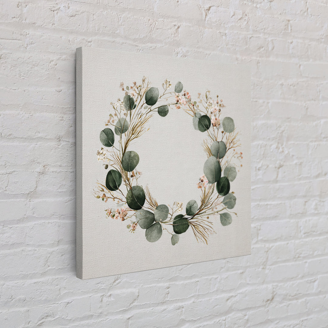 Eucalyptus Wreath Botanical Wall Art, Minimalist Canvas Print, Sage Green Floral Decor, Farmhouse Entryway Housewarming Gift