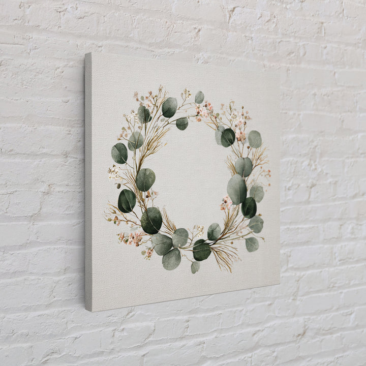 Eucalyptus Wreath Botanical Wall Art, Minimalist Canvas Print, Sage Green Floral Decor, Farmhouse Entryway Housewarming Gift