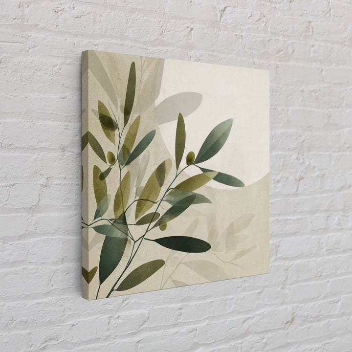 Olive Branch Botanical Wall Art, Sage Green Neutral Canvas Print, Minimalist Nature Decor, Japandi Living Room Wall Decor
