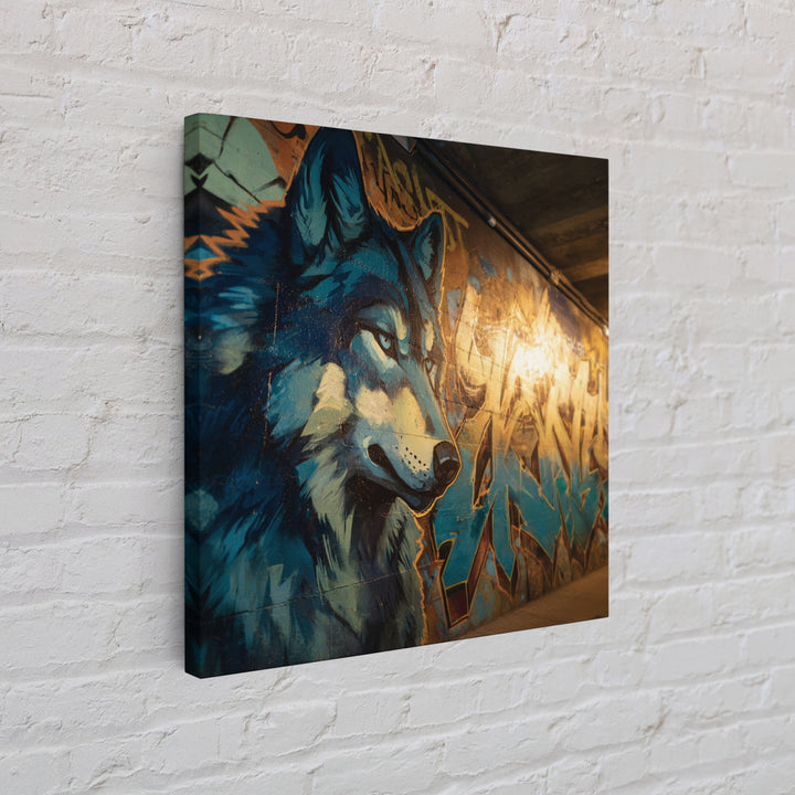 Blue Wolf Graffiti Mural Wall Art, Urban Animal Canvas Print, Street Art Decor, Modern Man Cave Wall Decor, Wolf Lover Gift