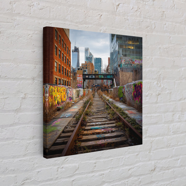 Abandoned Graffiti Railway Through City Wall Art, Urban Landscape Photography For Loft Decor And Modern Office Wall Decor