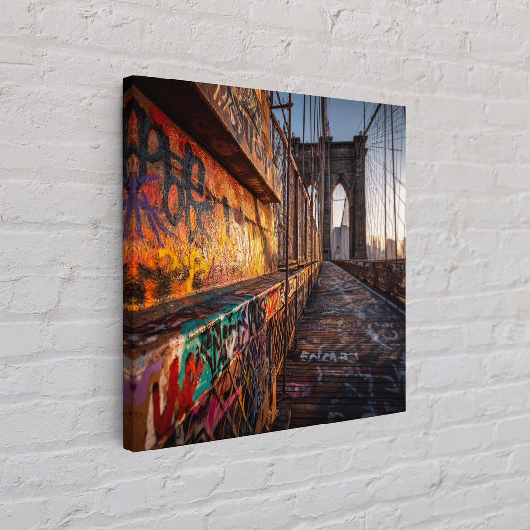 Graffiti Covered Brooklyn Bridge Walkway Wall Art, Urban Street Art Canvas Print, New York Travel Decor, Cool Apartment Poster