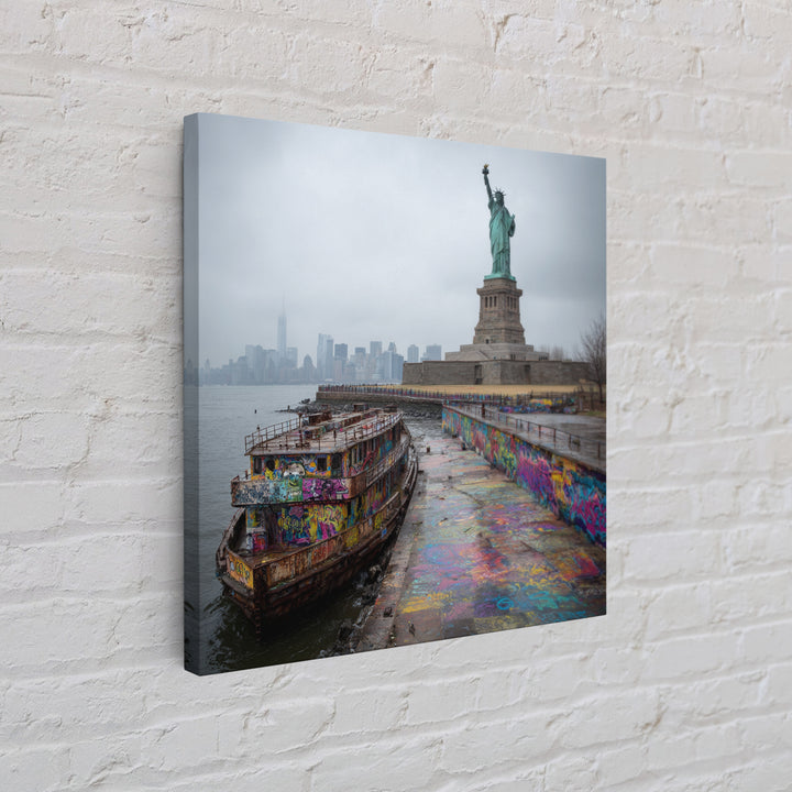 Statue Of Liberty And Graffiti Harbor Wall Art, NYC Travel Print, Urban Street Art Decor, New York City Gift For Living Room Decor