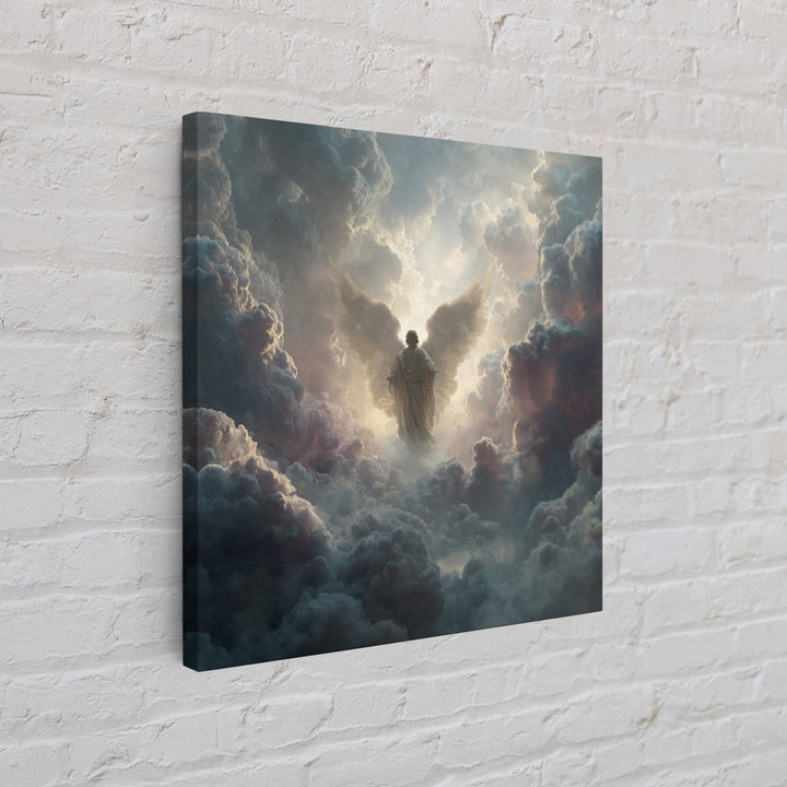Radiant Angel In Storm Clouds Wall Art, Celestial Religious Art Print, Spiritual Home Decor, Dramatic Christian Canvas Print