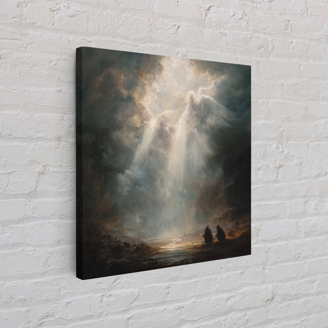 Radiant Angel Emerging From Storm Clouds Framed Canvas Print, Spiritual Wall Art, Religious Home Decor, Prayer Room Gift