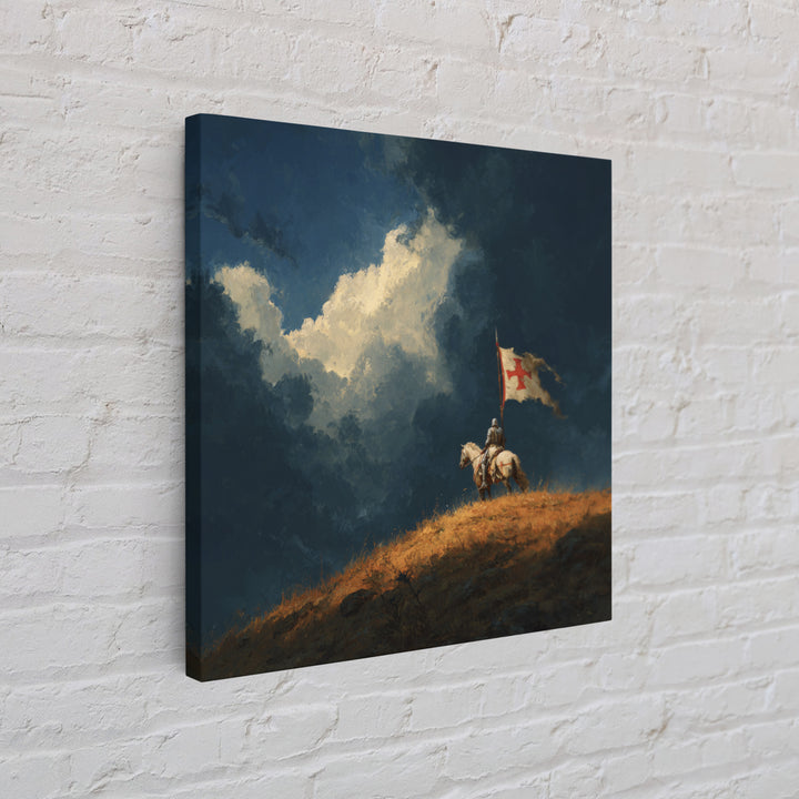Medieval Knight On Horse With Tattered Flag Wall Art, Dramatic Fantasy Landscape, Gothic Medieval Decor, Warrior Gift Print