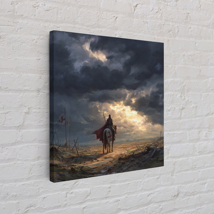 Templar Knight On Horse In Stormy Battlefield Wall Art, Medieval Landscape Art, Gothic Wall Decor, Epic Fantasy Gift For Him