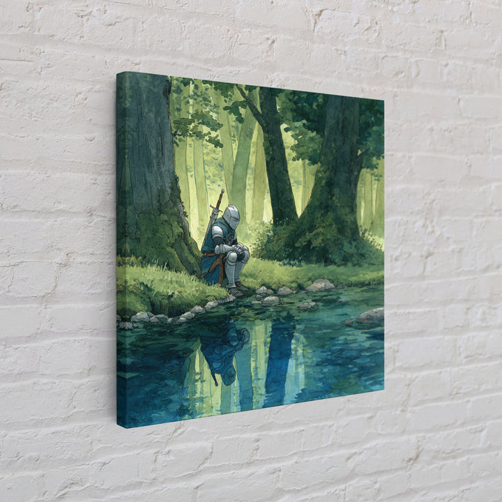 Solitary Knight Resting Beside Forest Stream Wall Art, Fantasy Art Print, Medieval Decor, Woodland Landscape, Gift For Him