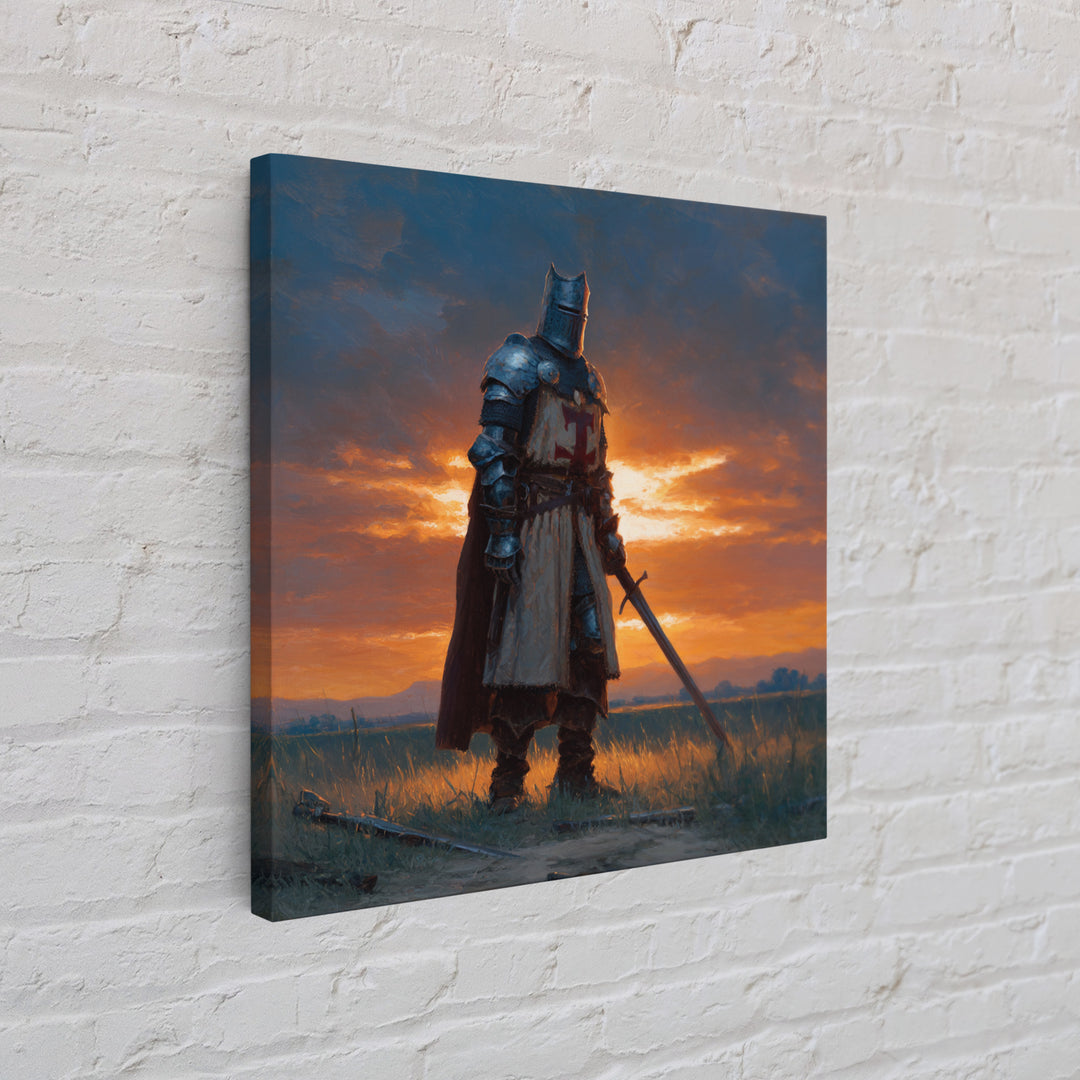 Medieval Knight At Sunset Framed Canvas Print, Crusader Wall Art, Fantasy Warrior Decor, Masculine Office Art, Gift For Him