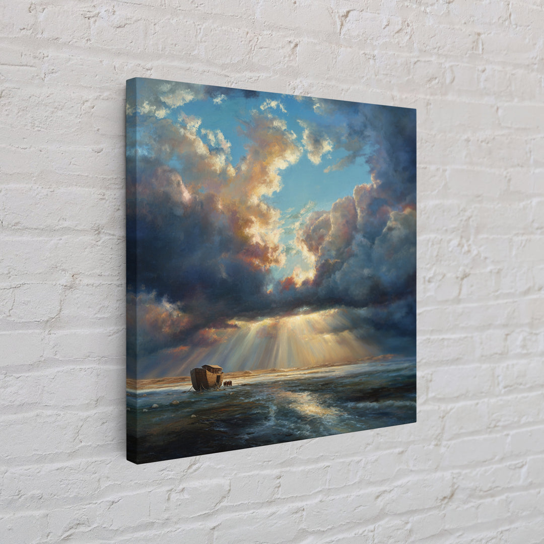 Noah's Ark Storm Clouds Wall Art, Christian Canvas Print, Ocean Seascape Painting, Bible Story Decor, Inspirational Gift