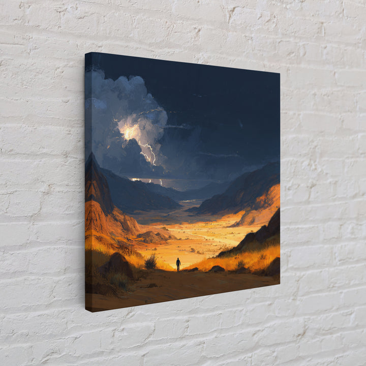 Stormy Desert Valley Wall Art, Lightning Landscape Painting, Moody Mountain Decor, Large Nature Art Print, Gift For Him, Home Decor