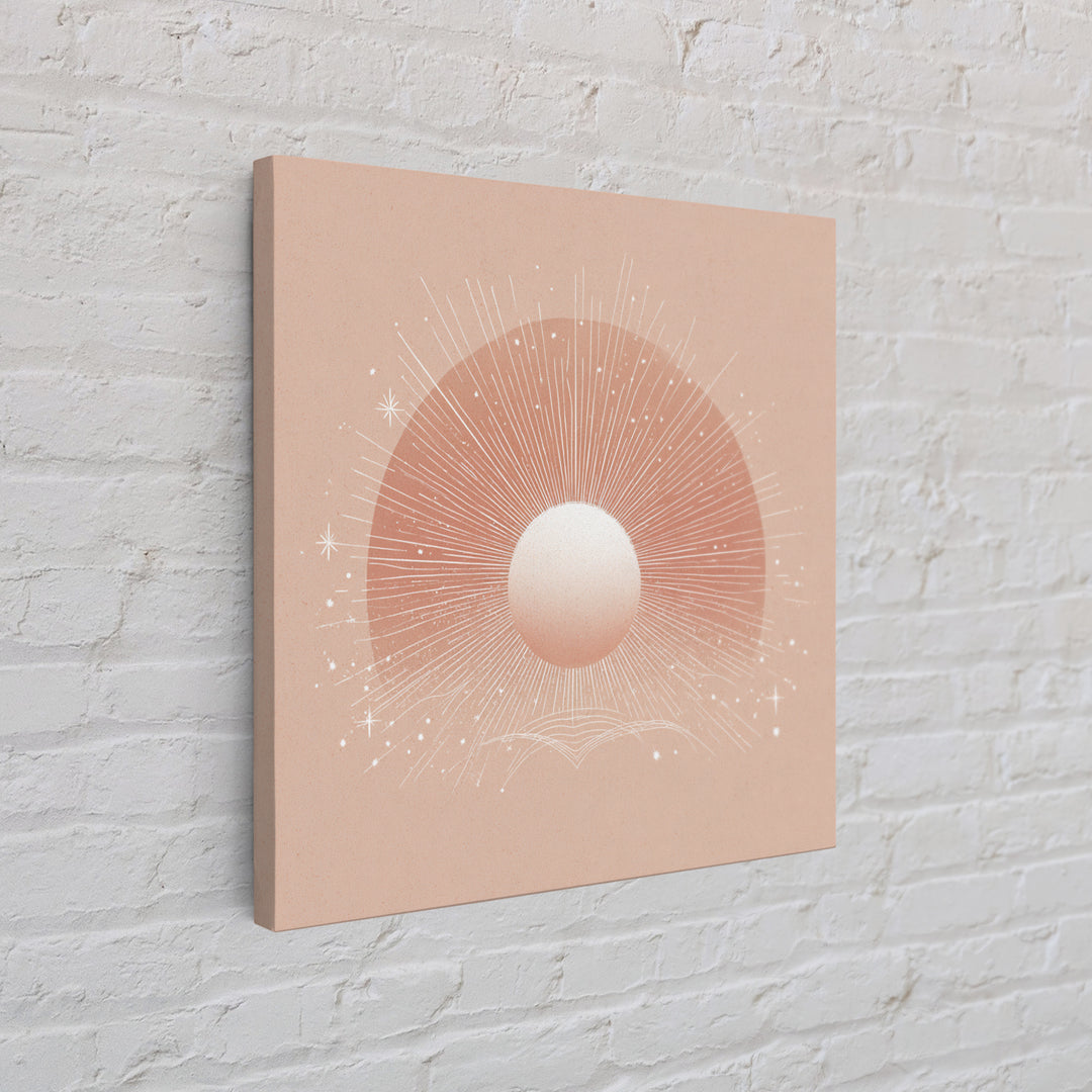 Radiant Peach Sun Wall Art, Celestial Canvas Print, Boho Sun And Moon Decor, Minimalist Nursery Or Bedroom Wall Decor Art Print