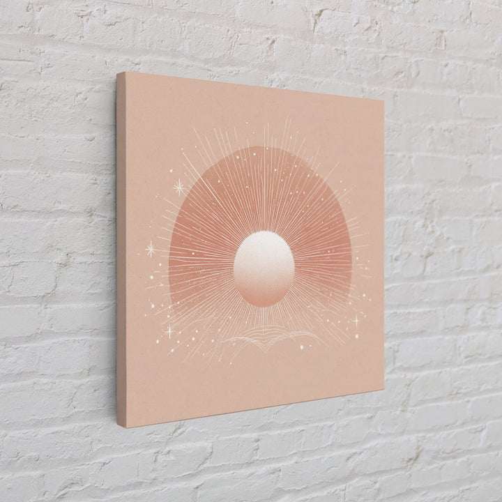 Radiant Peach Sun Wall Art, Celestial Canvas Print, Boho Sun And Moon Decor, Minimalist Nursery Or Bedroom Wall Decor Art Print