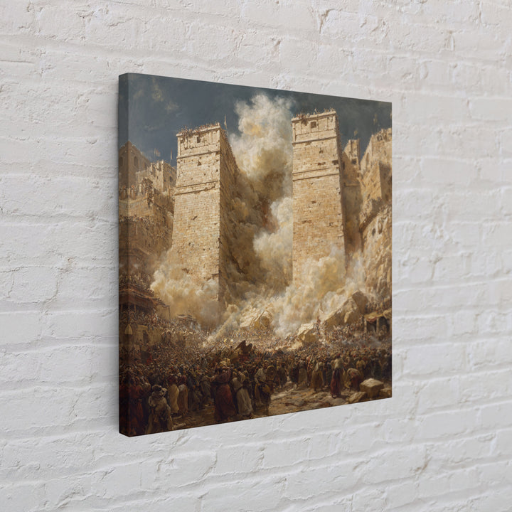 Epic Ancient Siege City Collapse Wall Art, Biblical Battle Canvas Print, Historical Drama, Medieval Decor, Statement Artwork