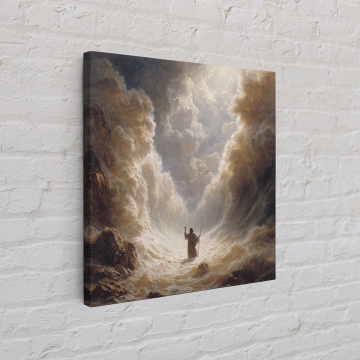 Moses Parting The Red Sea Wall Art, Biblical Canvas Print, Christian Home Decor, Religious Gift, Dramatic Seascape Painting Print